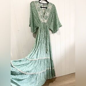 Zury Vintage Maxi Dress One Size Mint Green White